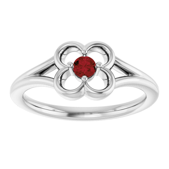 14K Gold Round Natural Mozambique Garnet Youth Flower Ring - White Gold - view 8