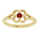 14K Gold Round Natural Mozambique Garnet Youth Flower Ring - Yellow Gold - view 8