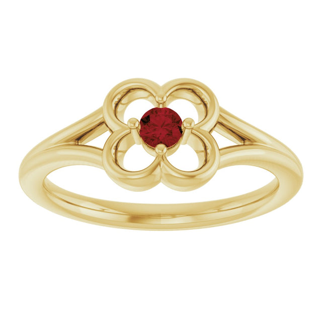 14K Gold Round Natural Mozambique Garnet Youth Flower Ring - Yellow Gold - view 8