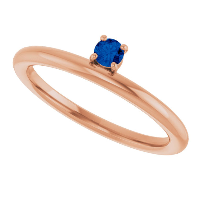 14K Gold Round Lab-Grown Blue Sapphire Asymmetric Stackable Ring - Rose Gold - view 18