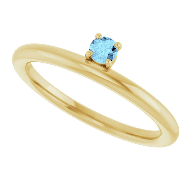 14K Gold Round Natural Aquamarine Asymmetric Stackable Ring - Yellow Gold - view 15