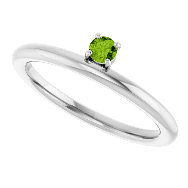 14K Gold Round Natural Peridot Asymmetric Stackable Ring - White Gold - view 15
