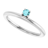 14K Gold Round Natural Blue Zircon Asymmetric Stackable Ring - White Gold - view 15