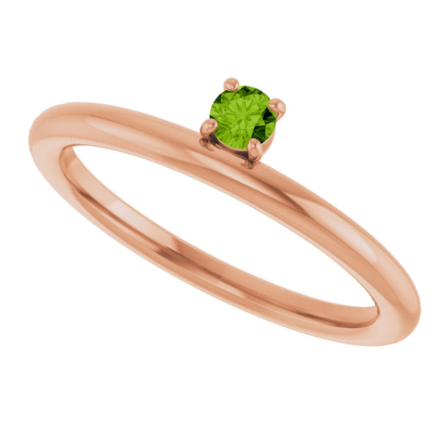 14K Gold Round Natural Peridot Asymmetric Stackable Ring - Rose Gold - view 18
