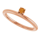 14K Gold Round Natural Citrine Asymmetric Stackable Ring - Rose Gold - view 18