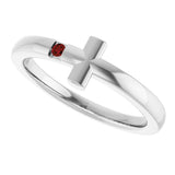 14K Gold Round Natural Mozambique Garnet Youth Sideways Cross Ring - White Gold - view 8
