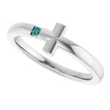14K Gold Round Natural Alexandrite Youth Sideways Cross Ring - White Gold - view 8