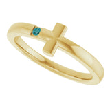 14K Gold Round Natural Alexandrite Youth Sideways Cross Ring - Yellow Gold - view 10