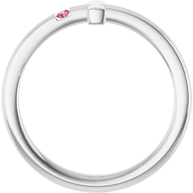 14K Gold Round Natural Pink Tourmaline Youth Sideways Cross Ring - White Gold - view 6
