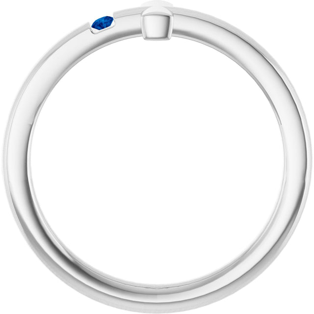 14K Gold Round Natural Blue Sapphire Youth Sideways Cross Ring - White Gold - view 6