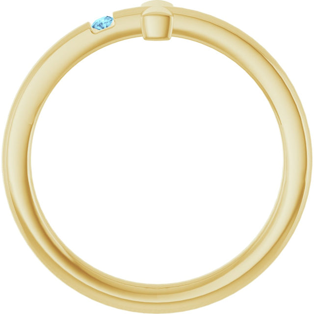 14K Gold Round Natural Aquamarine Youth Sideways Cross Ring - Yellow Gold - view 6