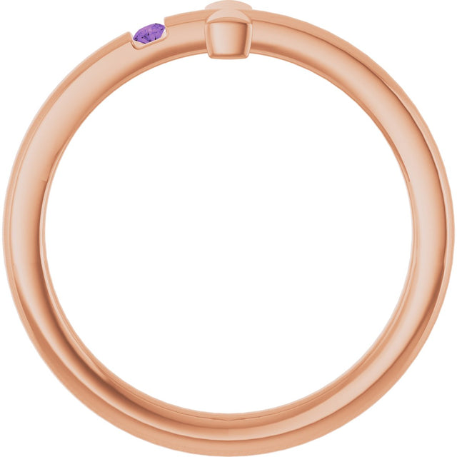 14K Gold Round Natural Amethyst Youth Sideways Cross Ring - Rose Gold - view 7