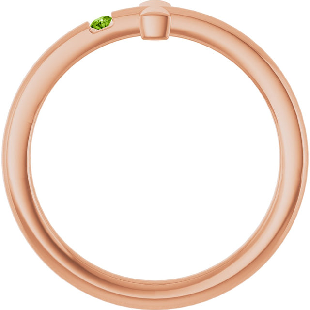 14K Gold Round Natural Peridot Youth Sideways Cross Ring - Rose Gold - view 7