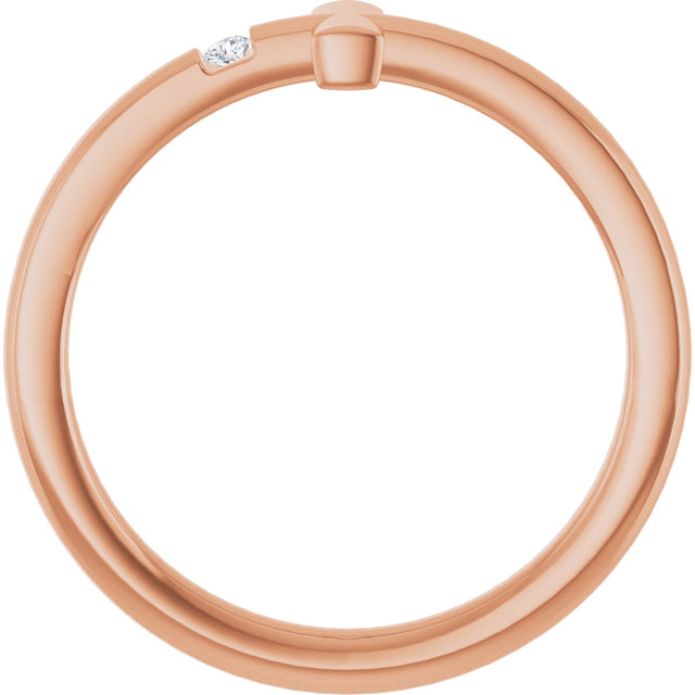 14K Gold Round Natural White Sapphire Youth Sideways Cross Ring - Rose Gold - view 7