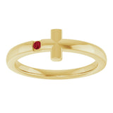 14K Gold Round Natural Ruby Youth Sideways Cross Ring - Yellow Gold - view 8
