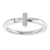 14K Gold Round Natural White Sapphire Youth Sideways Cross Ring - White Gold - view 7