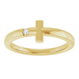 14K Gold Round Natural White Sapphire Youth Sideways Cross Ring - Yellow Gold - view 7