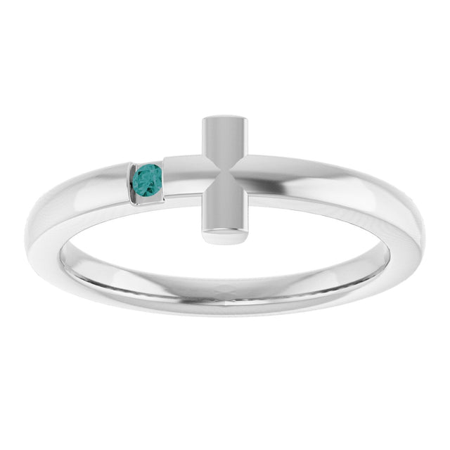 14K Gold Round Natural Alexandrite Youth Sideways Cross Ring - White Gold - view 7