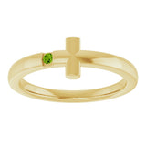 14K Gold Round Natural Peridot Youth Sideways Cross Ring - Yellow Gold - view 8