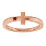 14K Gold Round Natural Mozambique Garnet Youth Sideways Cross Ring - Rose Gold - view 8