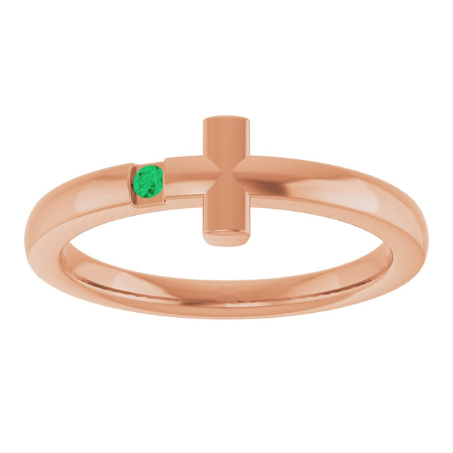 14K Gold Round Lab-Grown Emerald Youth Sideways Cross Ring - Rose Gold - view 8
