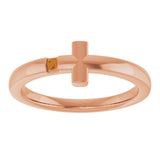 14K Gold Round Natural Citrine Youth Sideways Cross Ring - Rose Gold - view 7
