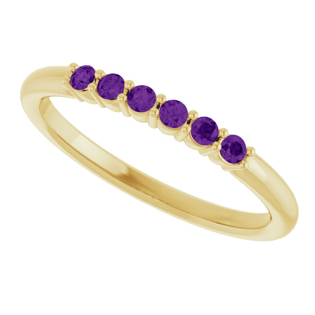 14K Gold Round Natural Amethyst Accented Stackable Ring - Yellow Gold - view 10