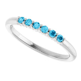 Platinum Round Natural Aquamarine Accented Stackable Ring - view 10
