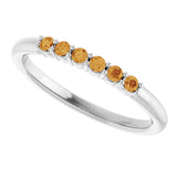 Platinum Round Natural Citrine Accented Stackable Ring - view 10