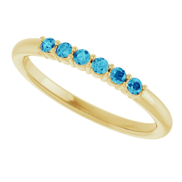 14K Gold Round Natural Blue Zircon Accented Stackable Ring - Yellow Gold - view 10