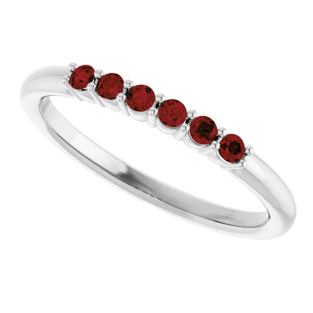 Platinum Round Natural Mozambique Garnet Accented Stackable Ring - view 10