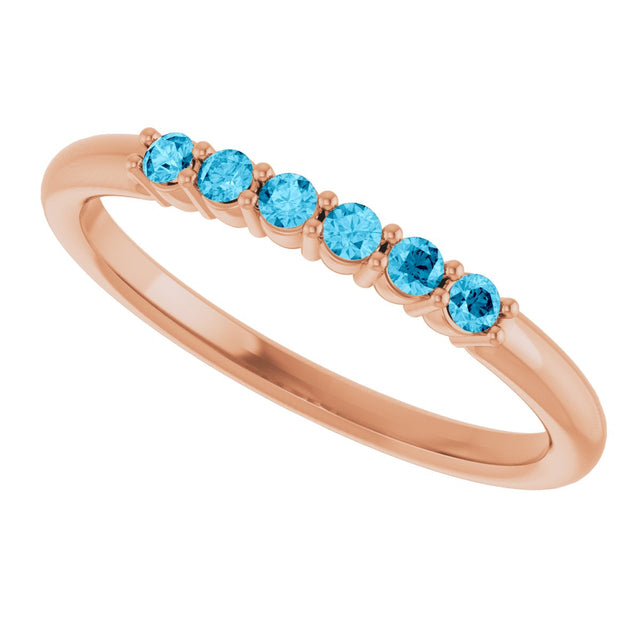 14K Gold Round Natural Aquamarine Accented Stackable Ring - Rose Gold - view 10