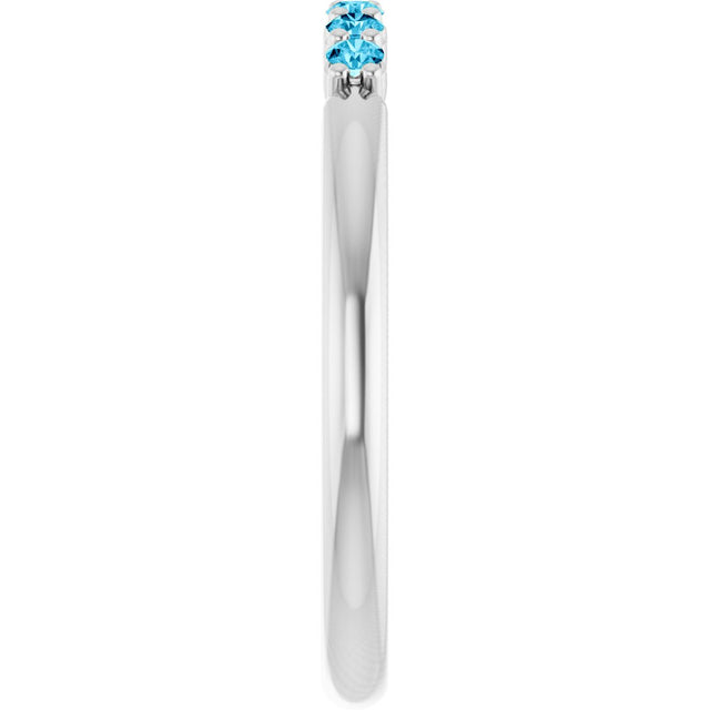 Platinum Round Natural Aquamarine Accented Stackable Ring - view 9