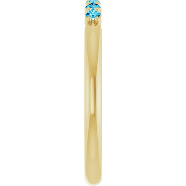 14K Gold Round Natural Aquamarine Accented Stackable Ring - Yellow Gold - view 9
