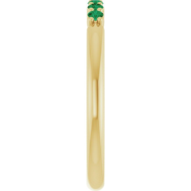 14K Gold Round Natural Emerald Accented Stackable Ring - Yellow Gold - view 9