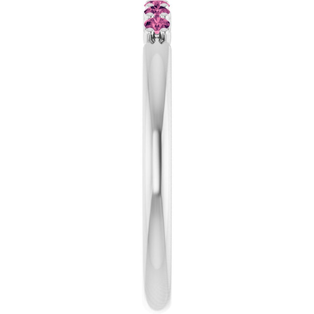 Platinum Round Natural Pink Tourmaline Accented Stackable Ring - view 9