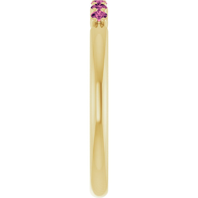 14K Gold Round Natural Pink Tourmaline Accented Stackable Ring - Yellow Gold - view 9