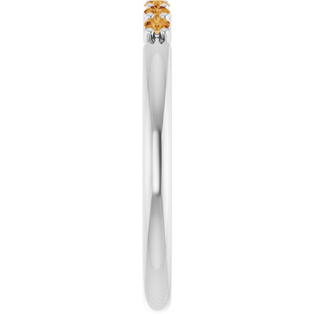 Platinum Round Natural Citrine Accented Stackable Ring - view 9