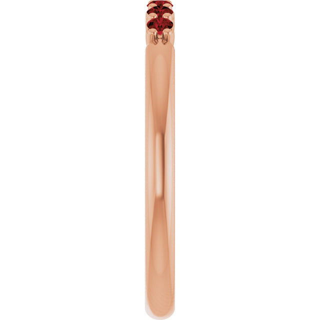 14K Gold Round Natural Mozambique Garnet Accented Stackable Ring - Rose Gold - view 9