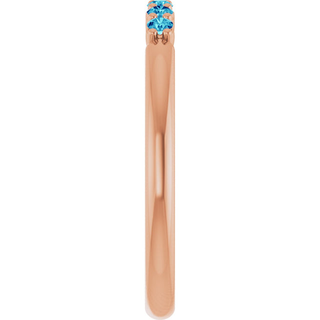 14K Gold Round Natural Blue Zircon Accented Stackable Ring - Rose Gold - view 9