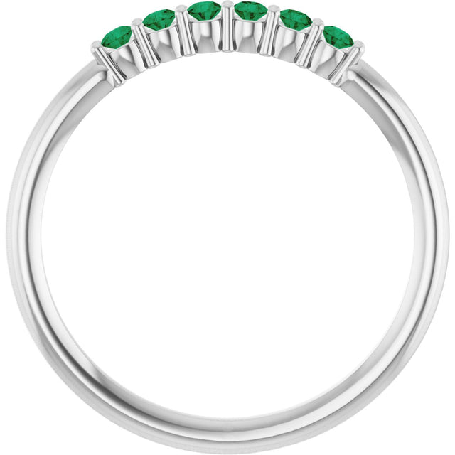 Platinum Round Natural Emerald Accented Stackable Ring - view 7