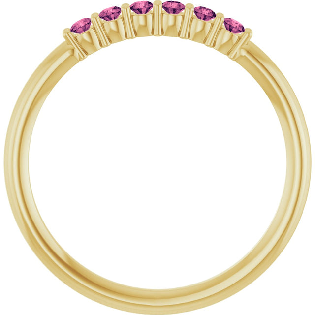 14K Gold Round Natural Pink Tourmaline Accented Stackable Ring - Yellow Gold - view 7