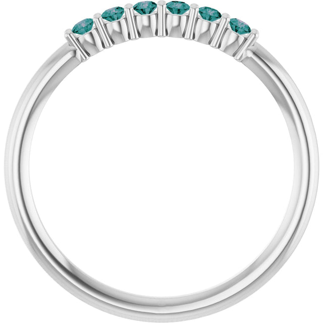 Platinum Round Natural Alexandrite Accented Stackable Ring - view 7