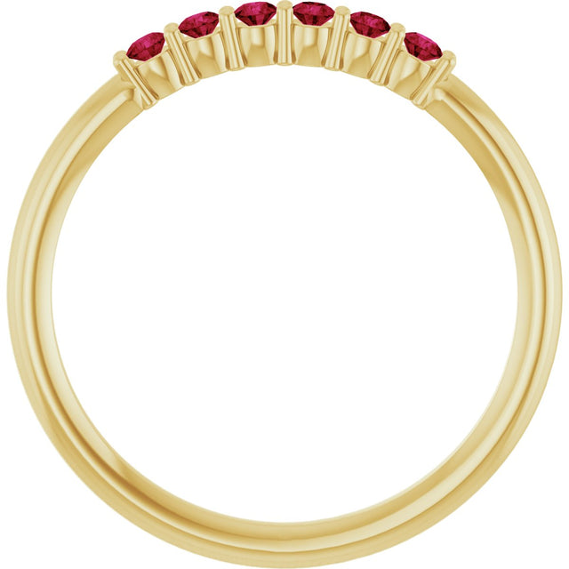 14K Gold Round Natural Ruby Accented Stackable Ring - Yellow Gold - view 7
