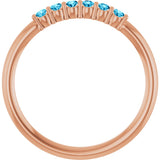 14K Gold Round Natural Aquamarine Accented Stackable Ring - Rose Gold - view 7