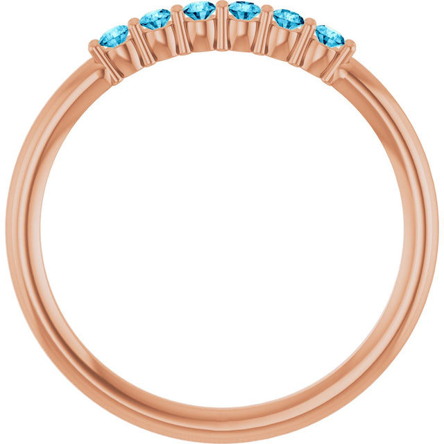 14K Gold Round Natural Aquamarine Accented Stackable Ring - Rose Gold - view 7