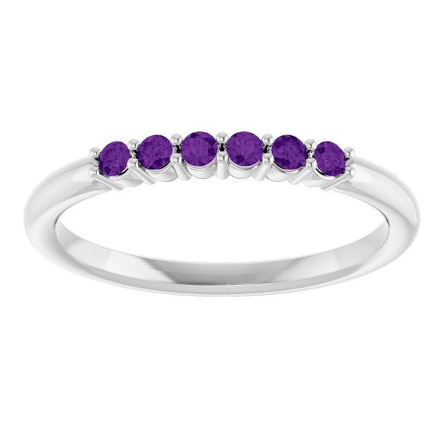 Platinum Round Natural Amethyst Accented Stackable Ring - view 8