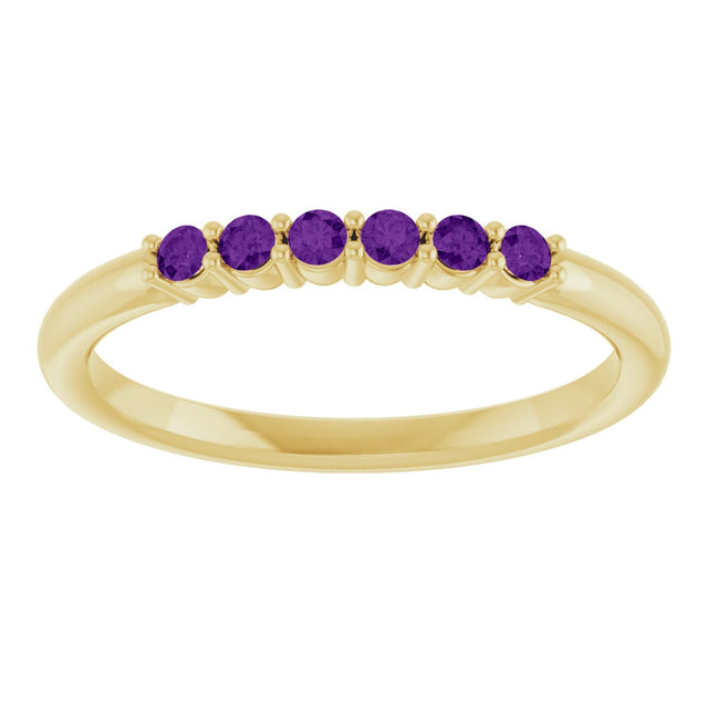 14K Gold Round Natural Amethyst Accented Stackable Ring - Yellow Gold - view 8