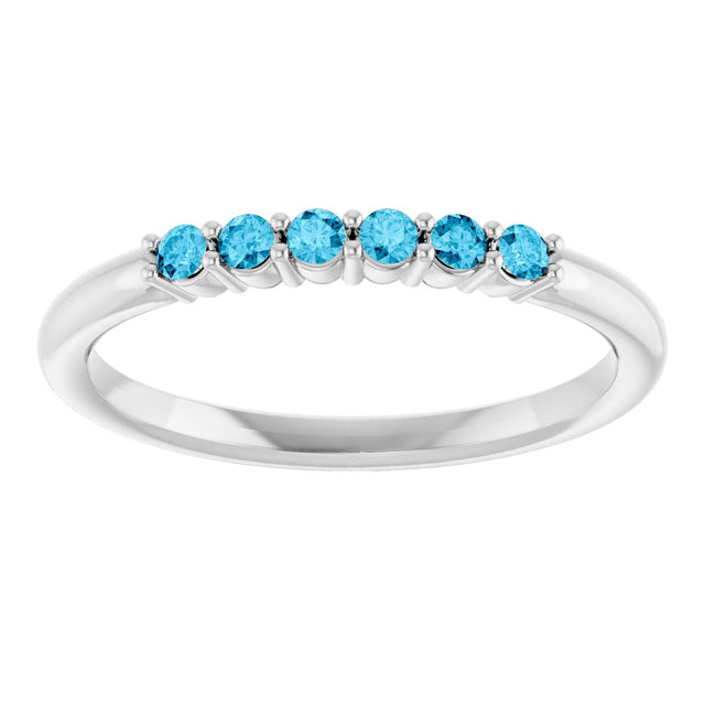 Platinum Round Natural Aquamarine Accented Stackable Ring - view 8