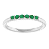 Platinum Round Natural Emerald Accented Stackable Ring - view 8